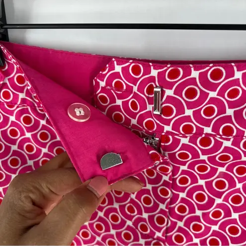 New York & Company Pink Geometric Stretch Cotton Button Tab Waist Shorts size 4