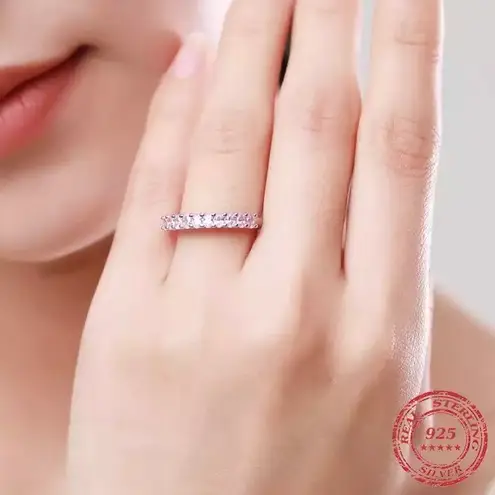 Sterling Silver SIZE 8 925 Stackable Round Dazzling Pink Cubic Zirconia Ring