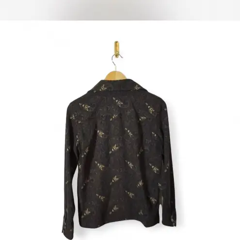 La Cabaña Vintage Paisley Button Up Shirt Brown Retro Print Men’s/Women Small Black