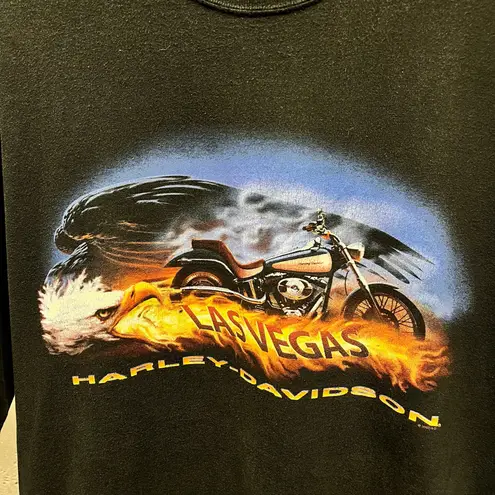 Harley Davidson  Vintage Y2K Black Las Vegas Eagle Graphic Flame Biker Tee 2XL