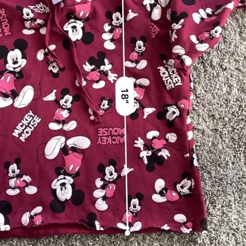 Disney  Mickey Mouse Women’s Hoodie Cropped Burgundy Medium M Cotton Blend Casual