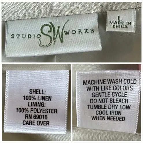 Studio Works Linen Blend Blazer Women’s Size Large Minimalist Tan Natural Beige