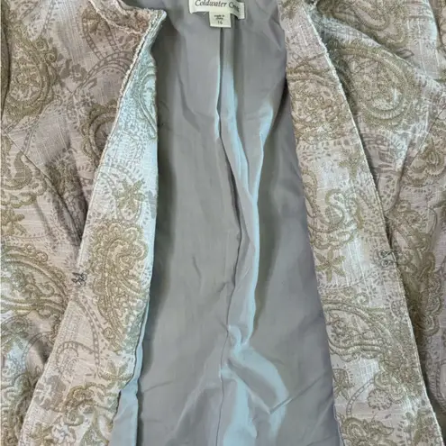 Coldwater Creek Textured Olive and Cream Jacket Sz 16 Paisley Linen blend Womens