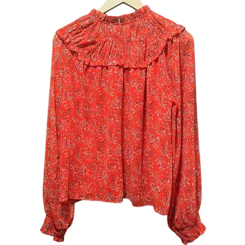 Fate High neck floral smocked balloon sleeve blouse Red Size M