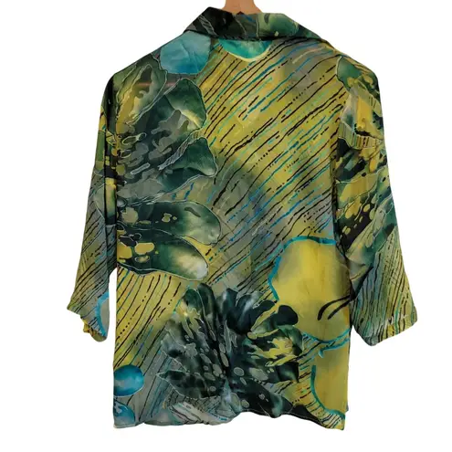 Vintage Burnout Velvet Silk Top Button Sequins Artsy Floral Abstract Size S
