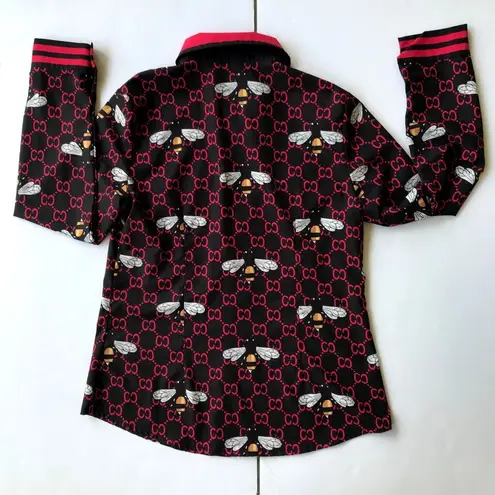 Vintage Diandian Didi Shirt Large Honey Bees Front Buttons Art to Wear Red Size undefined