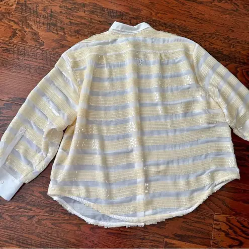 ASOS  Edition Sequin Stripe Oversized Shirt Blouse in Buttermilk Size 14 NWT