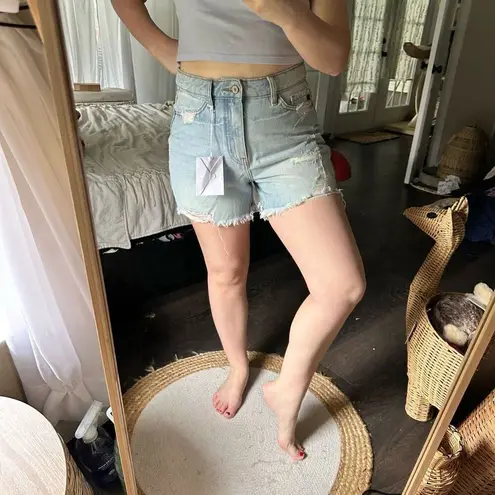 Kancan Women’s Blue Denim Medium Distressed Rainbow Jean Shorts New NWT