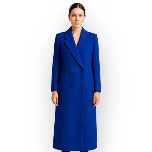 Vintage Blue 100% Wool Oversized Long Overcoat Size 7/8