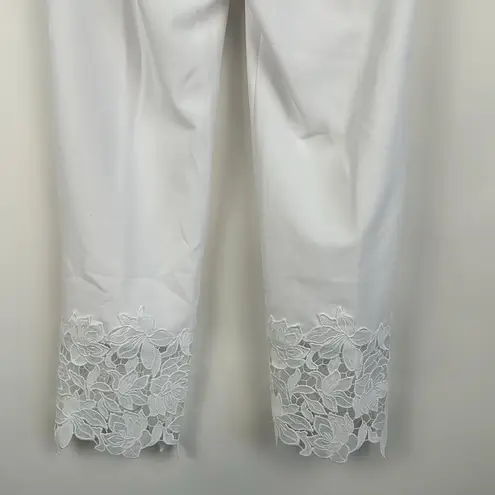 Dennis Basso Regular Luxe Crepe Slim-Leg Ankle Pants with Lace White Size XS