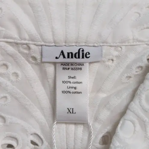 ANDIE NWT The Baltra Button Up White Eyelet Scalloped Hem Collared Shirt XL