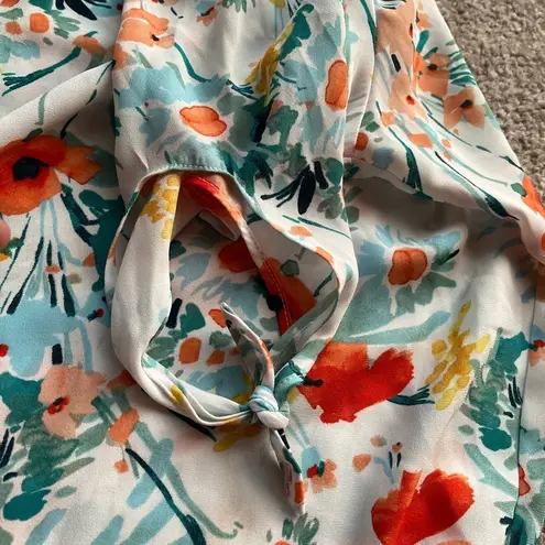 Counterparts 2/$12 Red Poppy Floral Tie Sleeve Spring Blouse Size Small