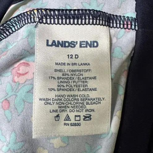 Lands End floral ditsy blue laced back tankini top UPF 50 size 12D No Pads