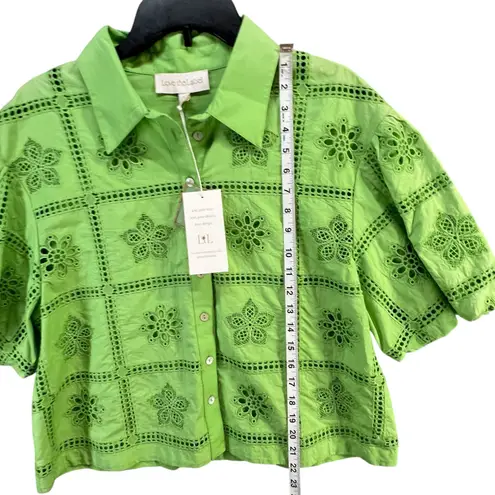 Love The Label Cassia Blouse Womens L Kiwi Green Embroidered Eyelet Boho Chic Size L