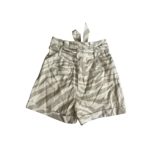 ANINE BING Beige Tan Zebra Print High Waist Belted Shorts Size 36 / US 6