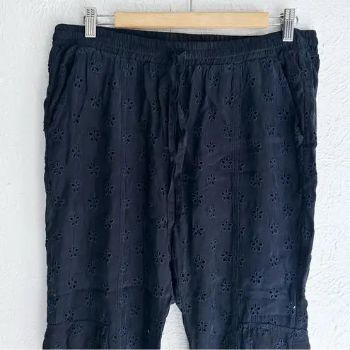 Johnny Was Speir Embroidered Eyelet Jogger Pant Black Medium