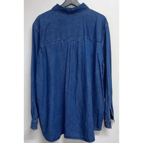 Victoria Jones Woman Denim Christmas Shirt Plus Size 1X Blue Button up Snowmen