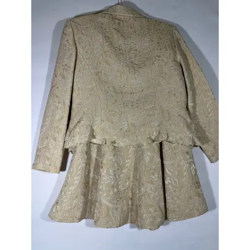 Perceptions Petite Womens Shimmer Paisley Brocade Skirt Suit Jacket Set Gold 10P