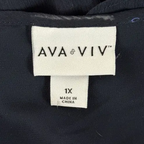 Ava & Viv  Shirt Womens 1X Navy Blue Sheer Chiffon Lined Romantic Feminine Casual