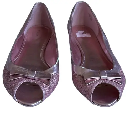 Fioni Pink Glitter Bow Peep Toe Flats Size 10