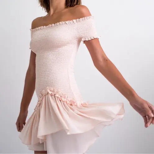 Donna Mizani Off The Shoulder Lolita Blush Pink Mini Dress Size Small EUC