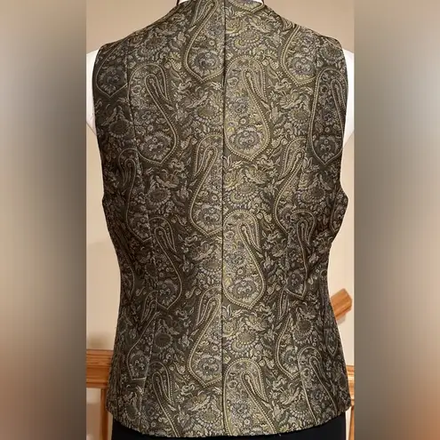 Anne Klein Anne Kline II Gold Olive Green Gray Paisley Fabric ButtonVest Sz 10. Full Lining