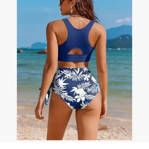 AI'MAGE High Waisted 2 Piece Side Knot Scoop Neck Racerback Swimsuit nwt White Size L