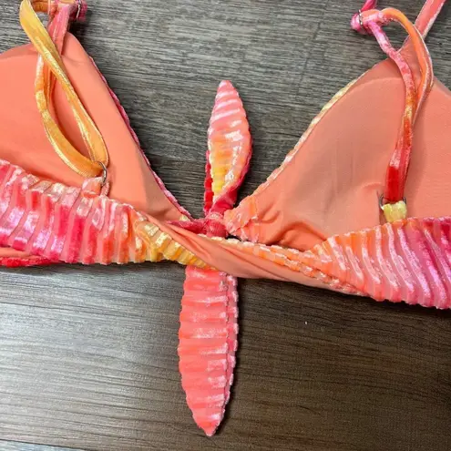 Daisy NWT Dippin 's Revibe Velour Ribbed Tie Dye Bikini Top Pink Orange Yellow S