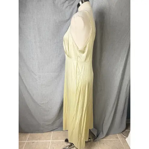 Jolie Two Yellow Satin Embroidered Slip Nightgown Dress Lace Trim Cottagecore M Size M