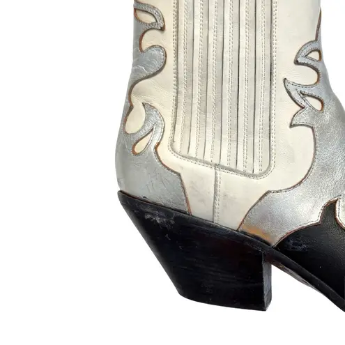 Buttero Women’s 9.5 Texan Ankle Boots Western Panels Distressed Black White