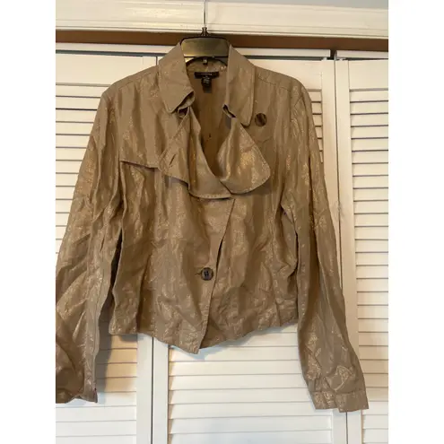 Alfani Women's Gold Shimmer 100% Linen Cropped Jacket Blazer Size 14