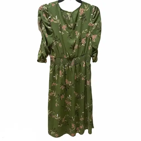 Bobeau Cinch Sleeve Smocked Waist Dress Size Medium