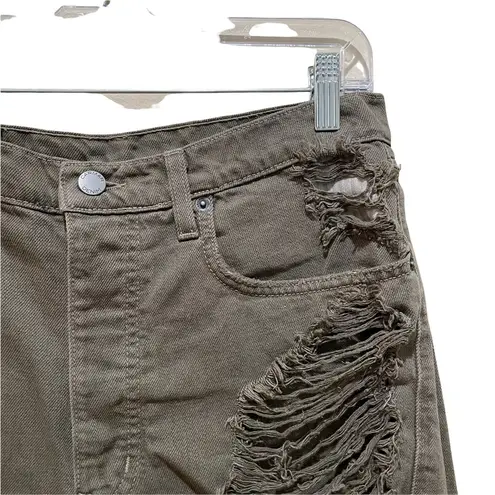 LF  Carmar Distressed High Waist denim shorts Olive Green Size 29