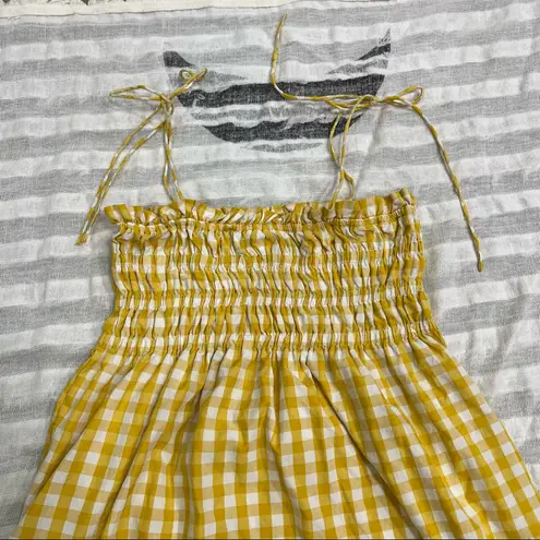 &merci & Merci Womens Yellow White Gingham Tie Straps Mini Dress Sz S Boho Cottagecore