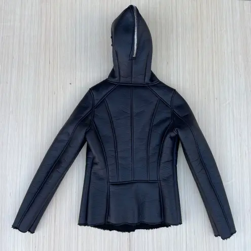 Mauritius Alexia Faux leather shearling biker jacket with zipper detail hood S