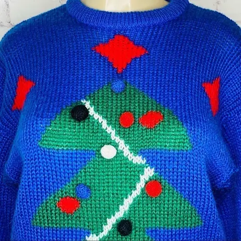 Vintage Blue  and green Christmas tree knit sweater