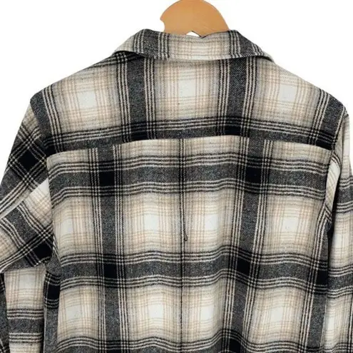 Grace + Karma Womens Plaid Flannel Button Down Shacket Jacket Multicolor Medium Tan