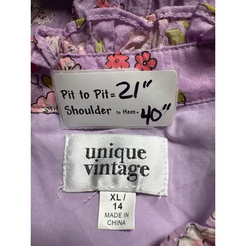 Unique Vintage Purple Floral Prairie Dress Sleeveless Ruffle XL/14