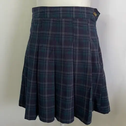 American Eagle New  Plaid Pleated Skirt Navy Blue Size 14