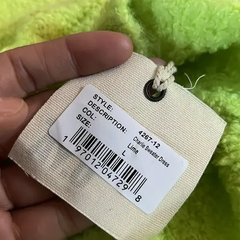 SER.O.YA Lime Green Sweater Dress Large Mock Neck Textured Women’s Yellow