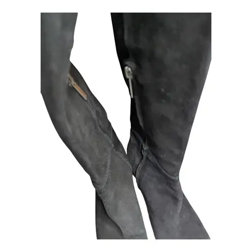 Aquatalia Karly Black Suede Knee High Pointed Toe Block Heel Minimal Boots 9.5