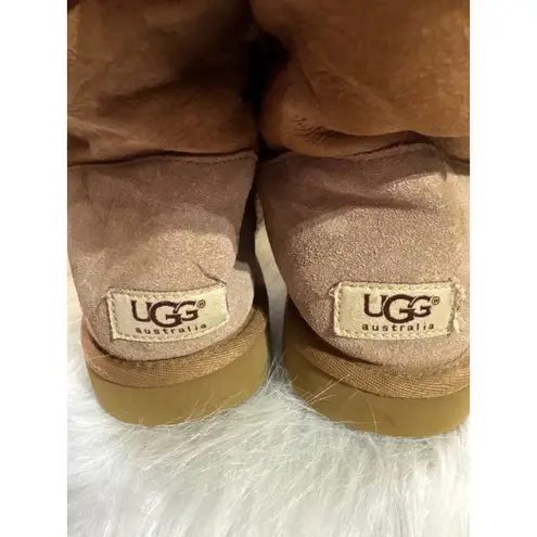 UGG Australia Chestnut Brown Suede Leather Shearling Lined Button Boots US 8