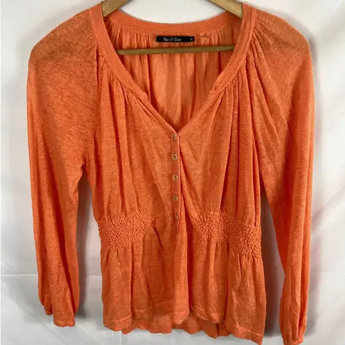 Nic+Zoe  Linen Blend Smocked Top Orange Size Medium