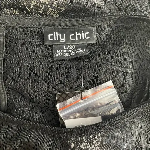 City Chic Dreamy Lace Frilled Top Black