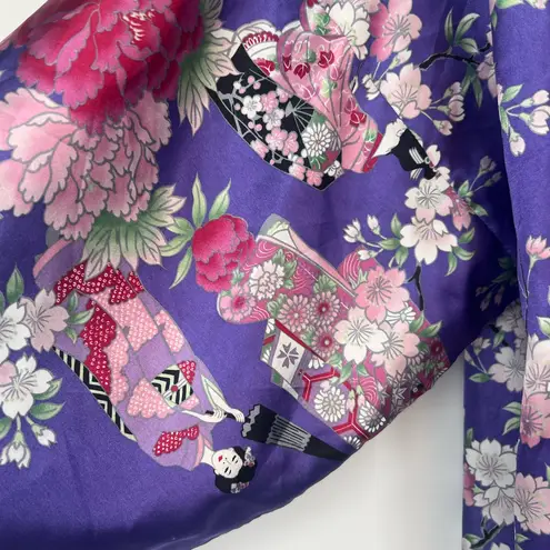 Vintage Jugemm Kimono Robe Woman Grecia Made Japan Purple Peacock Satin Oriental Size undefined