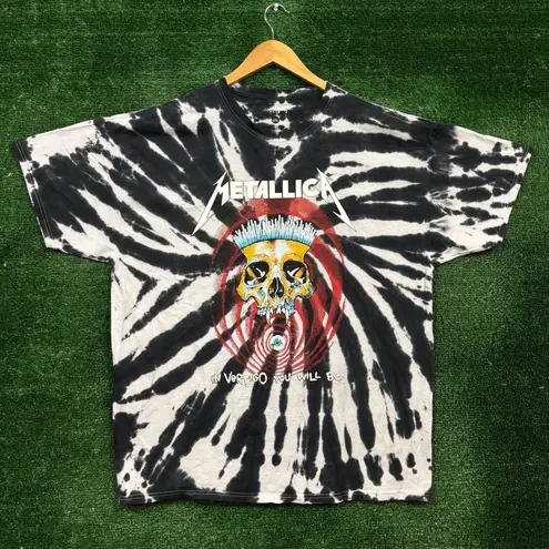 Metallica “In Vertigo You Will Be” white and black tie-dye T-shirt, size 2XL
