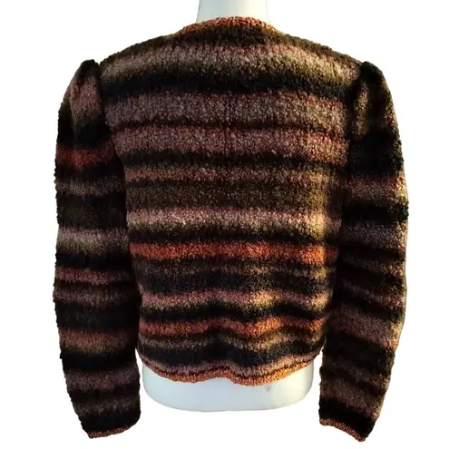 Handmade Boucle Knit Cardigan Sweater Size Medium M Orange Brown Puff Sleeves