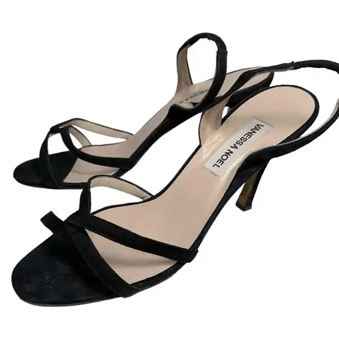 Vanessa Noel Women’s Size 40 9 Black Open Toe Strappy Slingback Heels