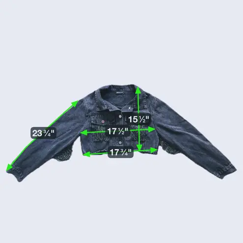 Allegra K Fringe Cropped Distressed Y2K Denim Jacket Medium Western Raw Hem Grunge Retro