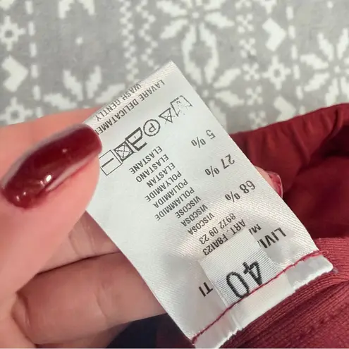 Liviana Conti Burgundy Wine Drawstring Waist Pant Made In Italy Small (40) Red